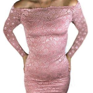Pink Lace Overlay Long Sleeve Dress Size L